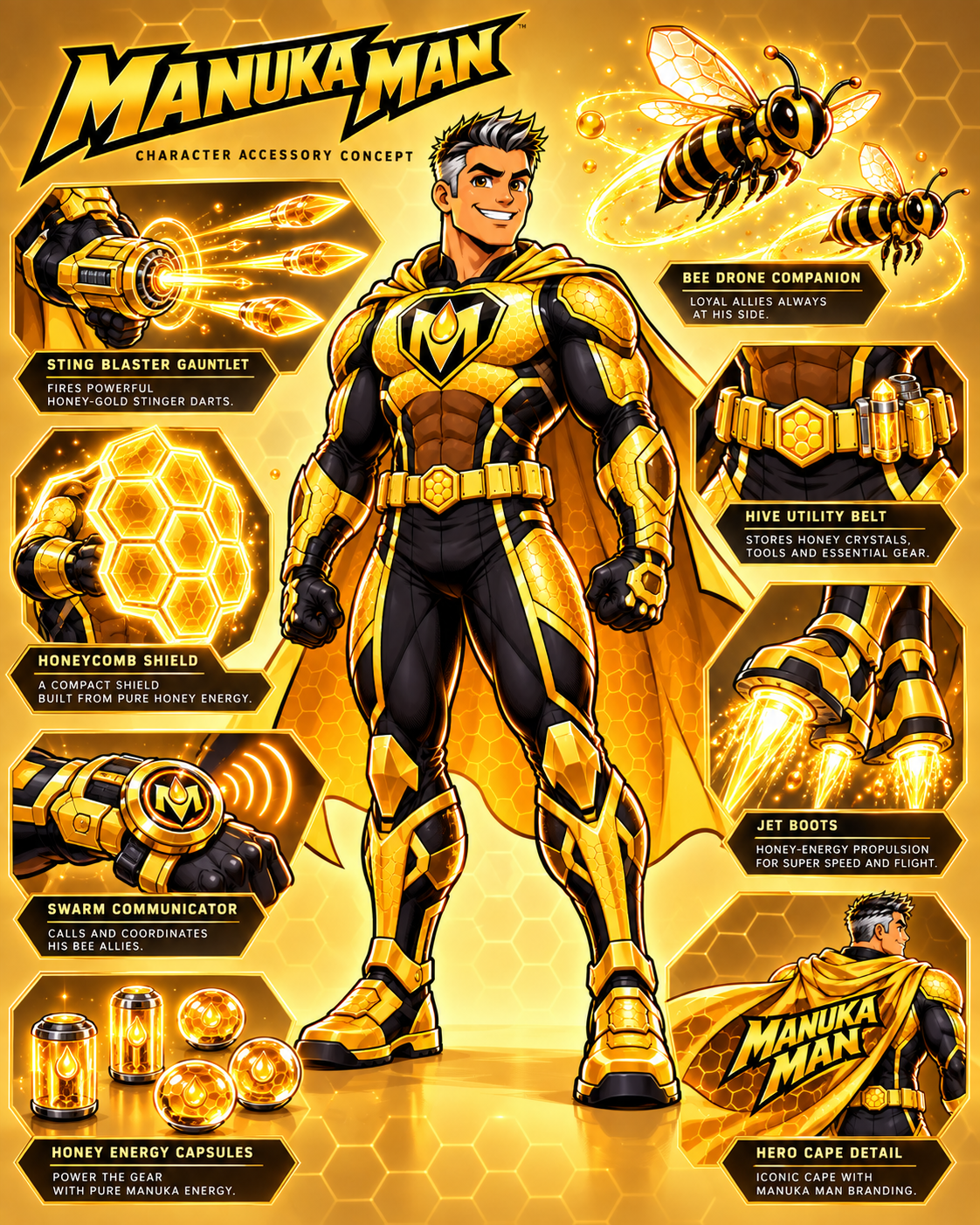 Original ManukaMan gear concept sheet
