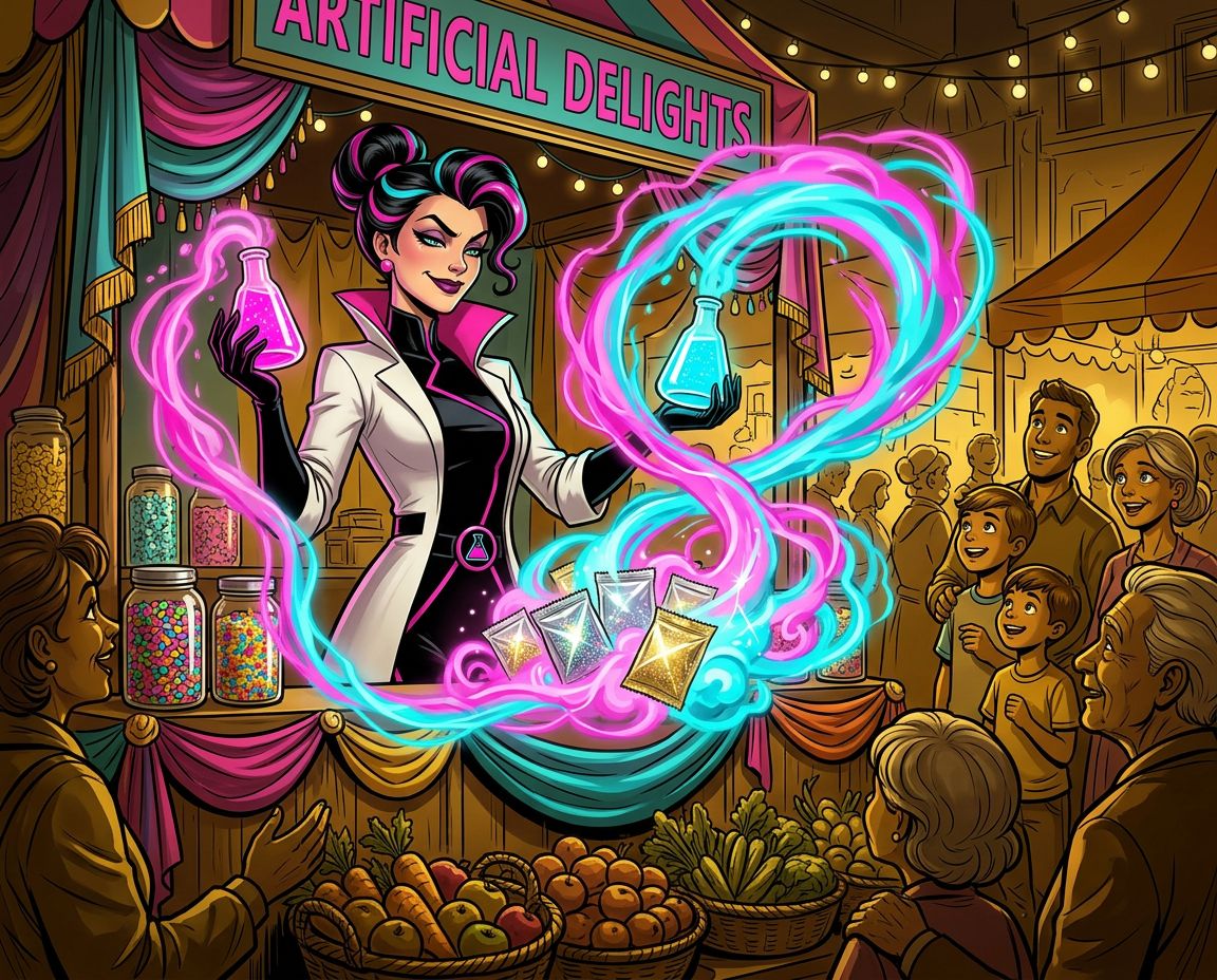 Lady Artificial working her colorful trick at the market