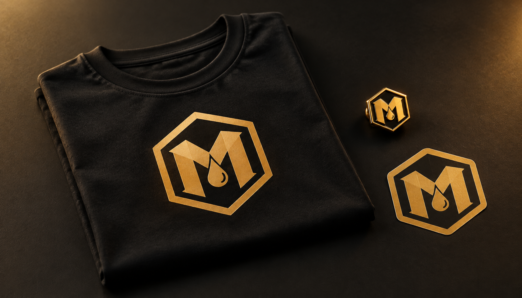 Golden ManukaMan emblem and merchandise preview